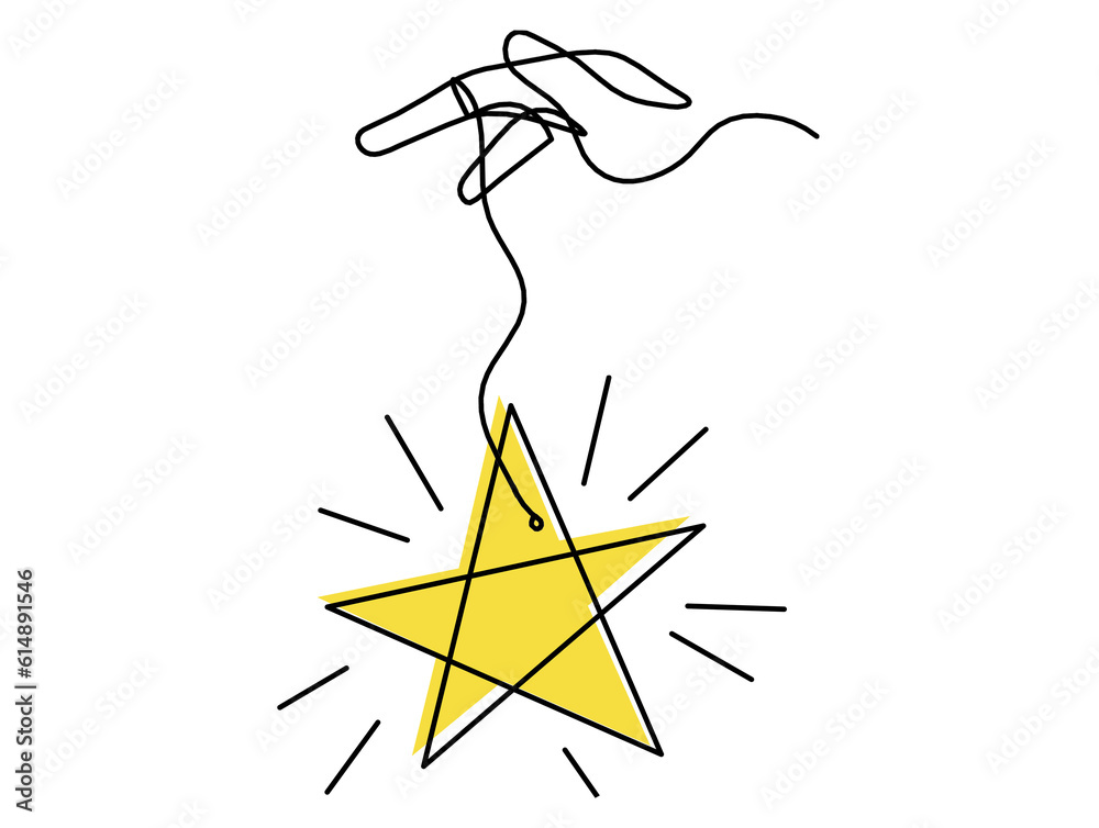 Abstract color star wth hand as line drawing on white Abstract color star wth hand as line drawing on white