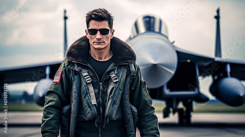 Military fighter jet pilot portrait. Generative AI