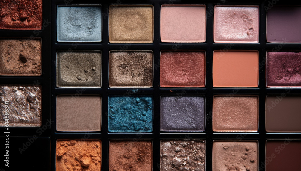 Multi colored eye shadow palette adds vibrant variation to beauty collection generated by AI Multi colored eye shadow palette adds vibrant variation to beauty collection generated by AI