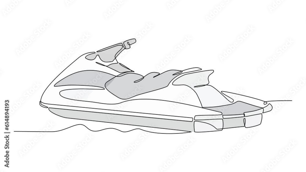 Animated self drawing of single continuous line draw for a jetski on the sea. Jetski in simple linear style. Sea transportation design concept animation. full length animation Animated self drawing of single continuous line draw for a jetski on the sea. Jetski in simple linear style. Sea transportation design concept animation. full length animation