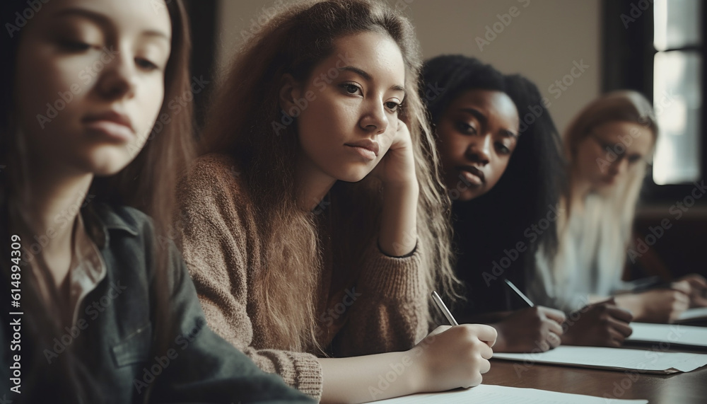 A group of young women studying in a classroom together generated by AI A group of young women studying in a classroom together generated by AI