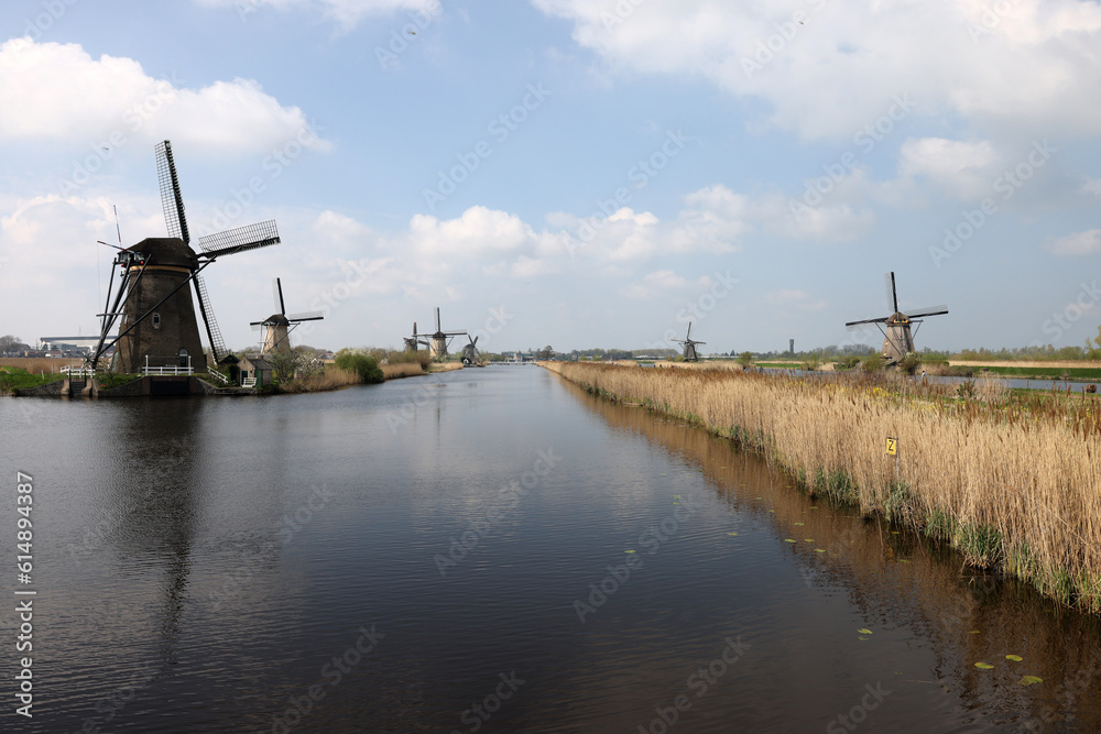 The windmills at Kinderdijk, the Netherlands, a UNESCO world heritage site. Built about 1740 system19 windmills is part of a larger water management system to prevent flooding.
