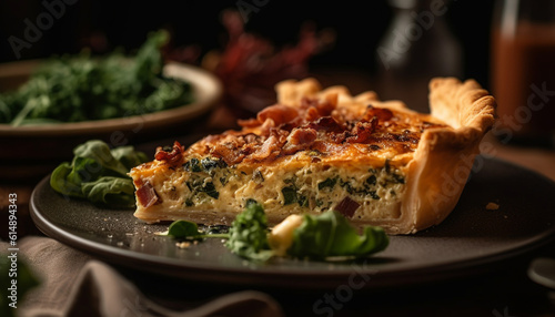 A savory meat pie with fresh vegetables, baked to perfection generated by AI