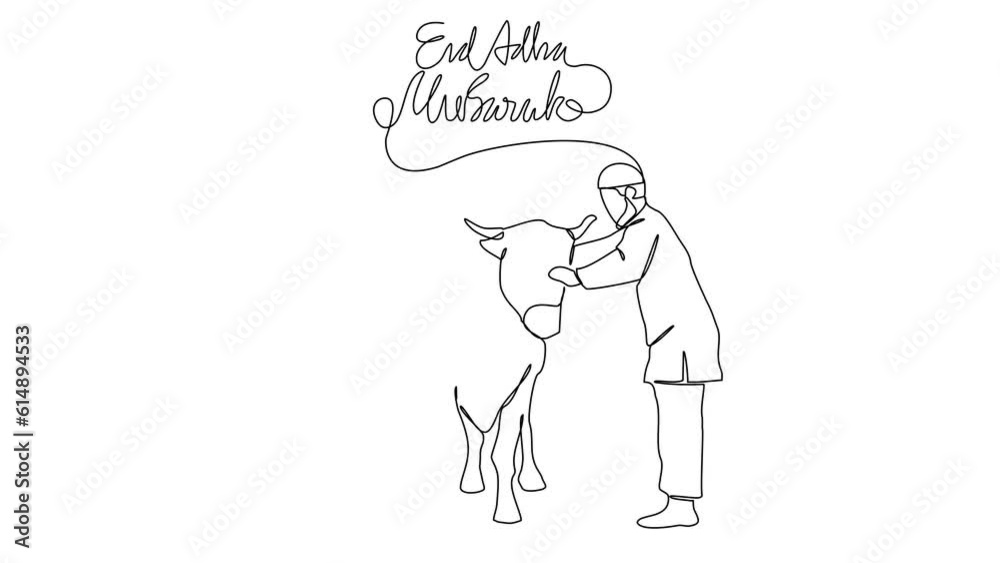 Animated self drawing of single continuous line draw for ceremony of Hajj Day. Islamic holiday that falls on the 10th day of Dhu al-Hijjah of the lunar Islamic Calendar design concept design concept. Animated self drawing of single continuous line draw for ceremony of Hajj Day. Islamic holiday that falls on the 10th day of Dhu al-Hijjah of the lunar Islamic Calendar design concept design concept.