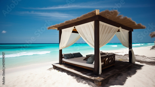 A shaded beach cabana providing protection from the sun