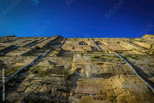 Outer wall of a castle showing the detail of the brickwork.