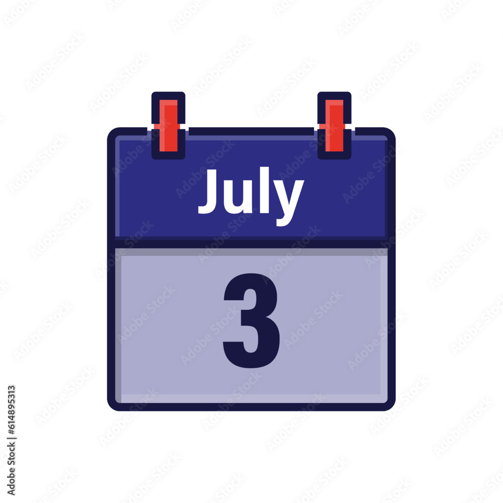 July 3, Calendar icon. Day, month. Meeting appointment time. Event schedule date. Flat vector illustration. July 3, Calendar icon. Day, month. Meeting appointment time. Event schedule date. Flat vector illustration.