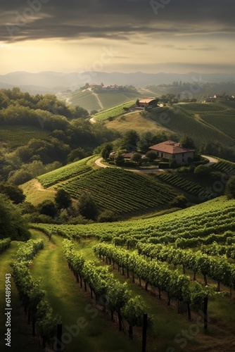 A sprawling vineyard on a hill. AI generated