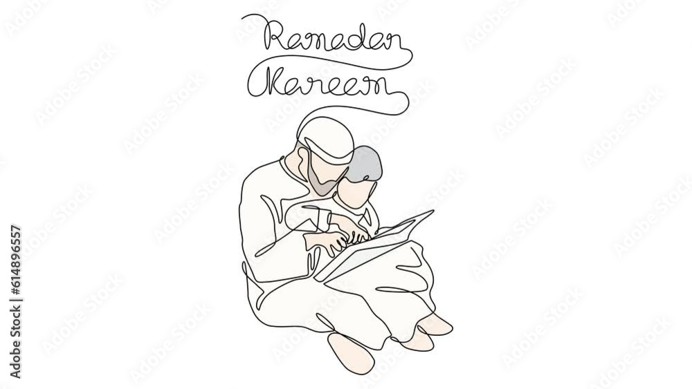 Animated self drawing of reading Qur'an in the mosque during Ramadan time. Moslem praying design with design in simple linear style illustration. Ramadan Mubarak design videos for your business Animated self drawing of reading Qur'an in the mosque during Ramadan time. Moslem praying design with design in simple linear style illustration. Ramadan Mubarak design videos for your business