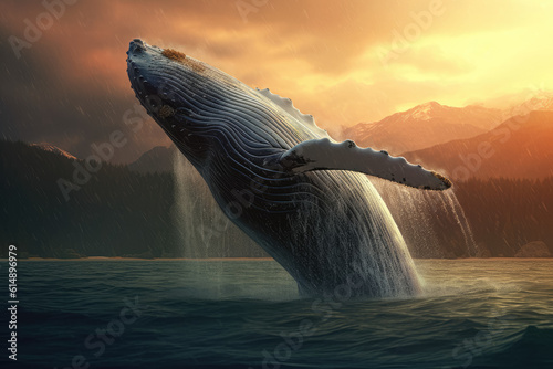 A majestic whale gracefully glides through its natural habitat, showcasing the awe-inspiring beauty of the ocean. With its immense size and gentle movements. Generative Ai, Ai. © Sebastian