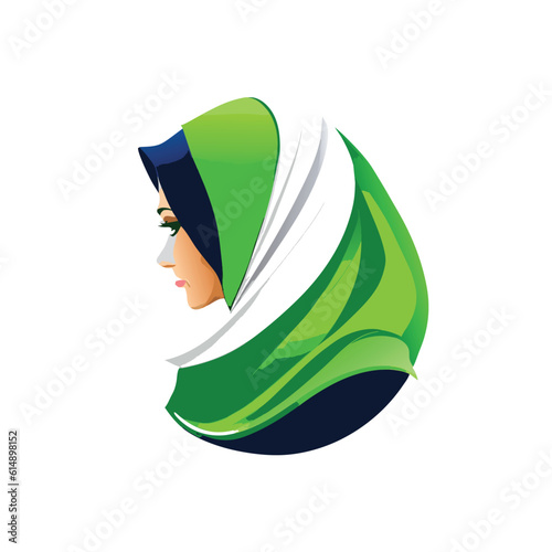 Woman hijab logo with unique concept and business card design Premium Vector, Muslim fashion hijab logo design, beautiful headscarf for Muslim women