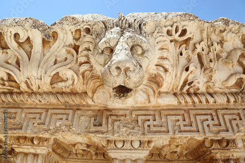Baalbek ancient Roman ruins in the Beqaa valley, Lebanon- Lion's head drains photo