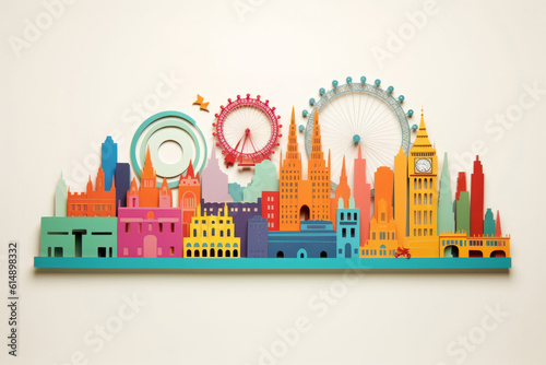 London city colourful illustration. Paper cutout style. Generative ai