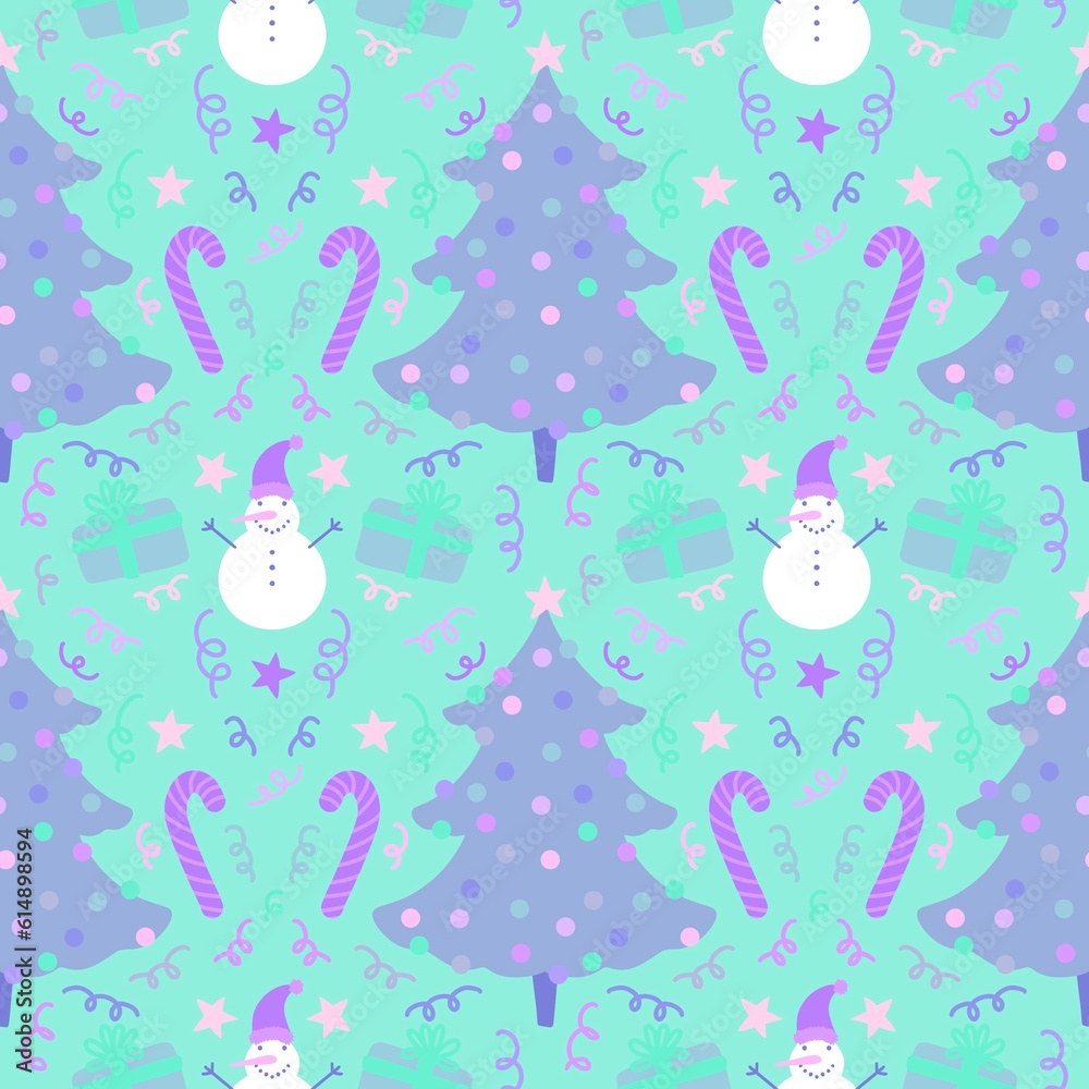 Winter cartoon seamless Christmas and snowman and gifts box and candy pattern for wrapping paper and fabrics