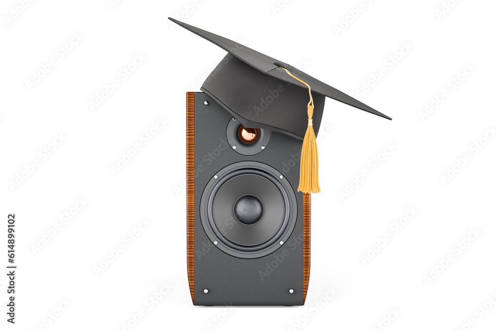 Fototapeta premium Musical Speaker with education hat. 3D rendering