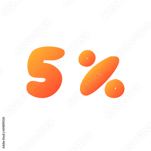 Sale 5 percent off orange discount logo special offer lettering. Vector design illustration in cartoon actual modern style isolated on white background. For discount, menu, seasonal sale, card.