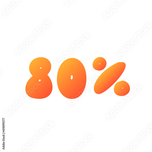 Sale 80 percent off orange discount logo special offer lettering. Vector design illustration in cartoon actual modern style isolated on white background. For discount, menu, seasonal sale, card.