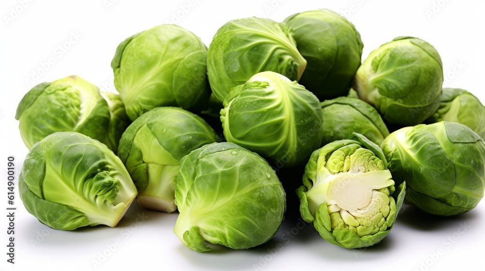 Fototapeta premium Brussels sprouts on white background. Created with Generative AI technology.