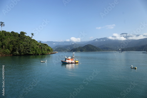 Uma cena apaixonante na Baía de Paraty, onde uma traineira de pesca é graciosamente sobrevoada por aves marinhas. Entitulada Patrimônio Mundial pela UNESCO, oferece um cenário de tirar o fôlego.