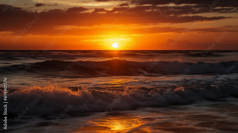 Breathtaking sunset over the ocean, with vibrant colors on the horizon