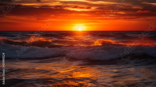 Breathtaking sunset over the ocean  with vibrant colors on the horizon