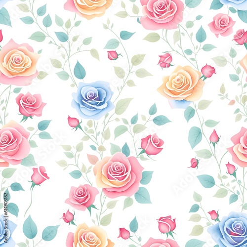 Elegant pattern of rose flowers isolated in a solid background great for textile print  background  handmade card design  invitations  wallpaper  packaging  interior or fashion designs. Generative AI.