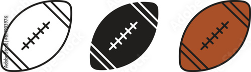 Rugby ball icons. Line, glyph and colorful version, Outline and filled vector illustration. Different style icons set.