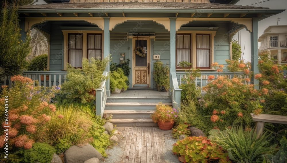 Obraz premium Modern staircase design blends with nature elegance in luxury home generated by AI