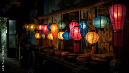 Colorful Chinese lanterns illuminate the night in Beijing Chinatown generated by AI