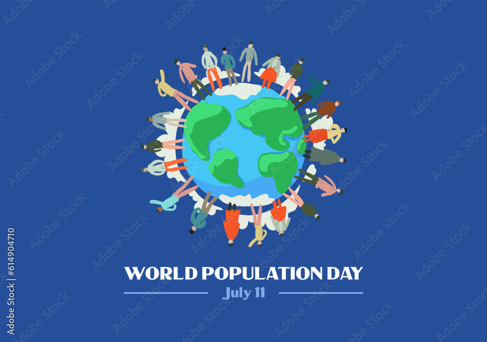Simple Clean World Population Day Banner With People Circle On Earth Illustration Logo and Bold Title