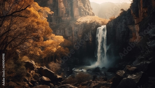 A majestic mountain range  tranquil scene  and flowing water generated by AI