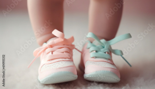 A pair of cute pink baby booties for new life generated by AI