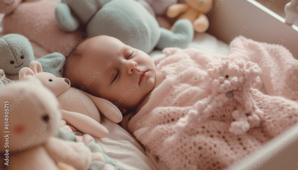 custom made wallpaper toronto digitalNewborn baby girl sleeping peacefully on soft pink blanket indoors generated by AI