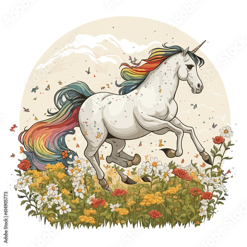 Enchanted Journey  Magical Unicorn Galloping through a Field of Flowers