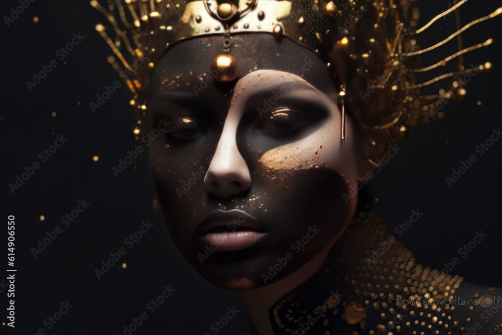 Beautiful portrait of dark skinned woman with golden make up AI Beautiful portrait of dark skinned woman with golden make up AI