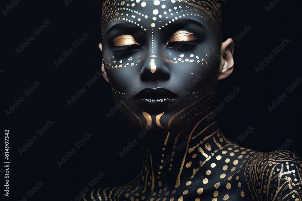 Beautiful portrait of dark skinned woman with golden make up AI Beautiful portrait of dark skinned woman with golden make up AI
