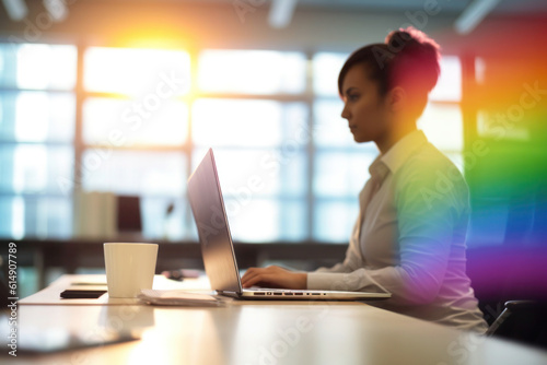 Powerful portrait of office worker, woman, LGBTQ acceptance, generative AI