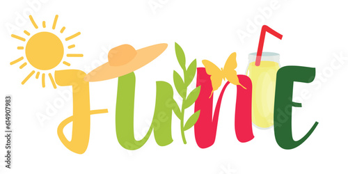 Word JUNE on white background