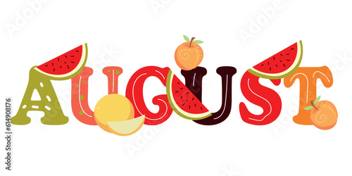 Word AUGUST on white background