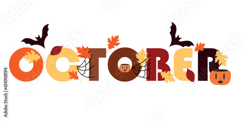 Word OCTOBER on white background