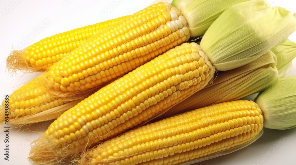 Corn on white background. Created with Generative AI technology. Corn on white background. Created with Generative AI technology.
