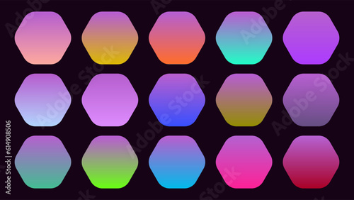 Colorful Deep Lilac Color Shade Linear Gradient Palette Swatches Web Kit Rounded Hexagons Template Set