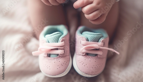 Cute baby booties bring joy to new family healthy lifestyle generated by AI