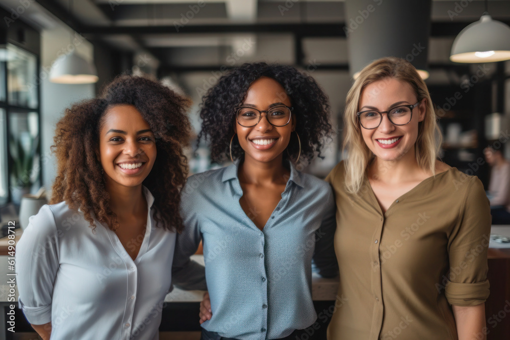 Obraz premium Powerful portrait of office business workers, multiethnic women, generative AI