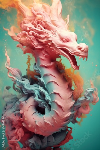 Pink dragon in dynamic movements. Generative ai photo