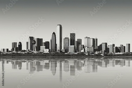 Panoramic clip art of the Dallas skyline. Generative AI