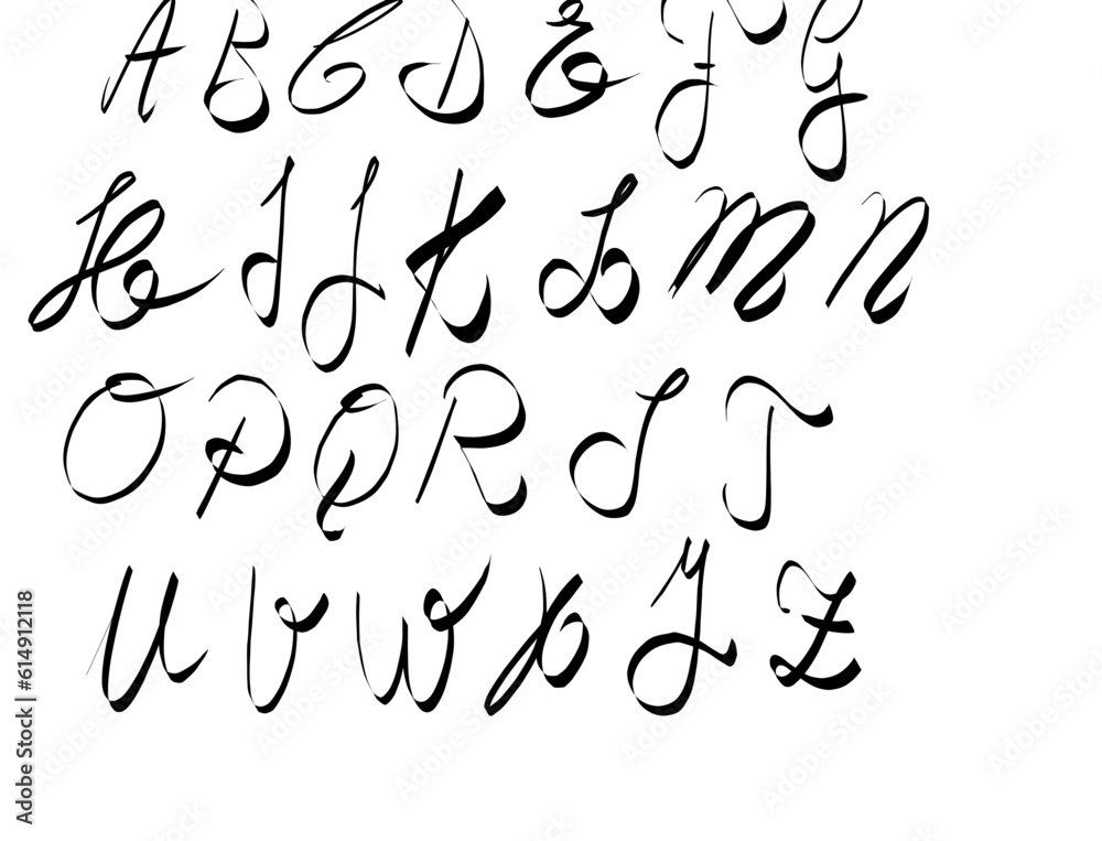 Obraz premium Freehand written alphabet, capital letters, vector