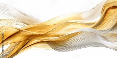 Abstract digital art featuring vibrant gold lines on a white background. Generative Ai