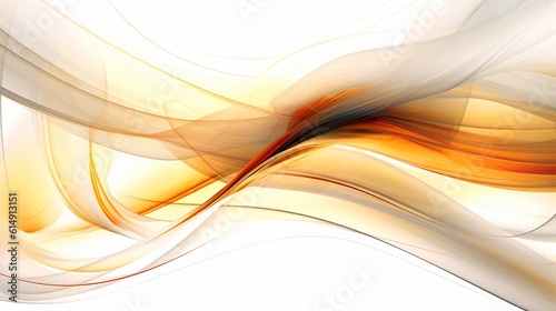 Abstract digital art featuring vibrant gold lines on a white background. Generative Ai