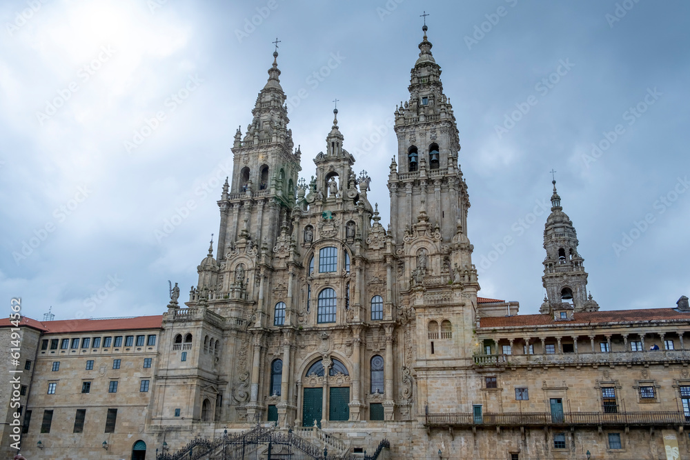 Cathedral of Santiago de Compostela, La Coruna, Galicia, Spain. Cloudy day.